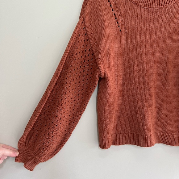 Wrap London Cotton Crochet-Detail Puff Sleeve Sweater, Dusty Brown Pink, US 2 - Picture 5 of 10